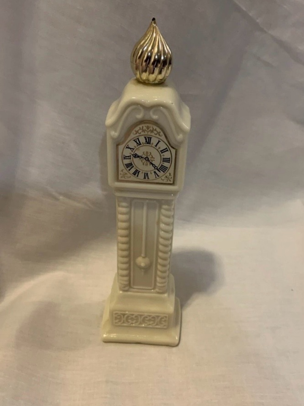 Cream Ceramic Grandfather Clock Figurine with Gold Accent